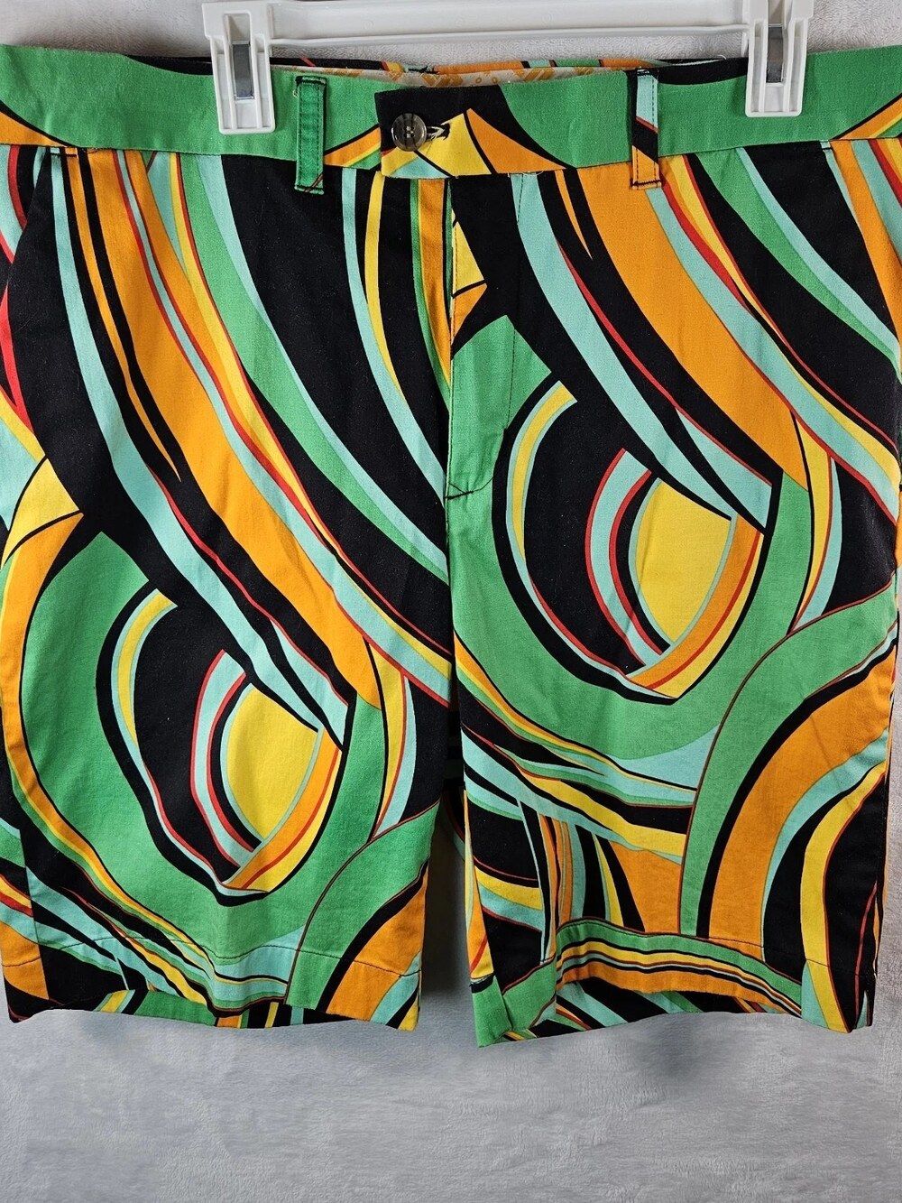 Loudmouth Golf Shorts Psychedelic Swirl Print Green Orange Black Men's Size 40